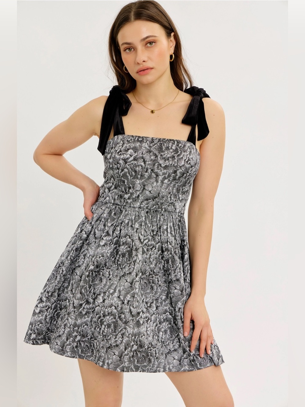 Sparkle the Holiday Drama Velvet Strap Jacquard Mini Dress - 615